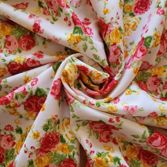 Vintage Cabbage Roses Floral Midi Dress Long Sleeves S/M No Tags - Picture 4 of 8